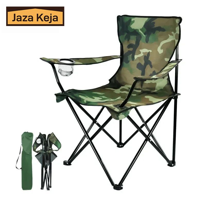 Jaza Keja Camping Folding Fishing Chair with Carrying Bag Armrest Foldable Portable Camping Chair Heavy Duty for Travelling