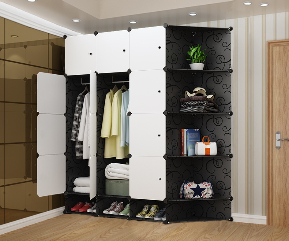 Jaza Keja 12 Grids 3 Columns Plastic Clothes Portable Wardrobe Closet Storage Shelf With Shoes Storage Box for Books Clothes Toys Sundries Space Saving Household Organizer