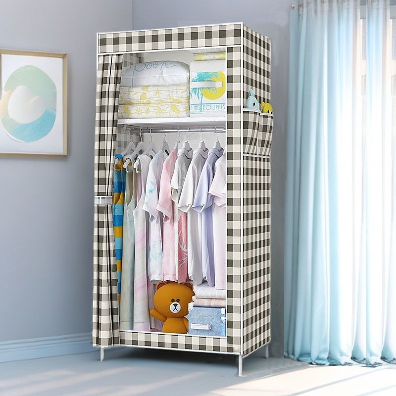 Jaza Keja Portable 1 Column 56cm Portable Wardrobe Closet Metallic Organizer Non-Woven Fabric Cover Ideal for Dorms, Bedrooms, Rentals, Children Portable Closets