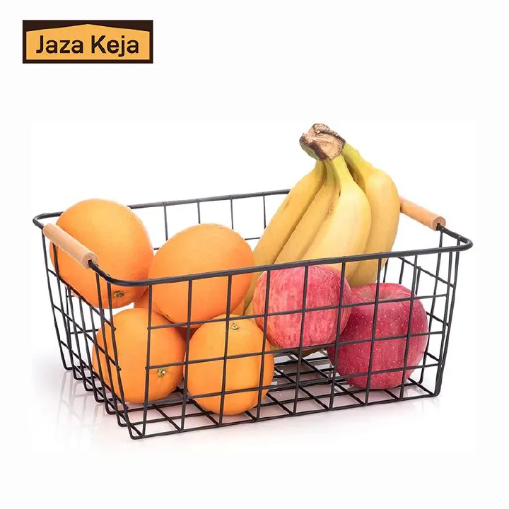 [Buy More Save More]New Jaza Keja Wire Baskets Farmhouse Decor Metal Storage Organizer Wooden Handles for Storage Pantry Baskets Household Snack Basket for Cabinets Closets Bedrooms