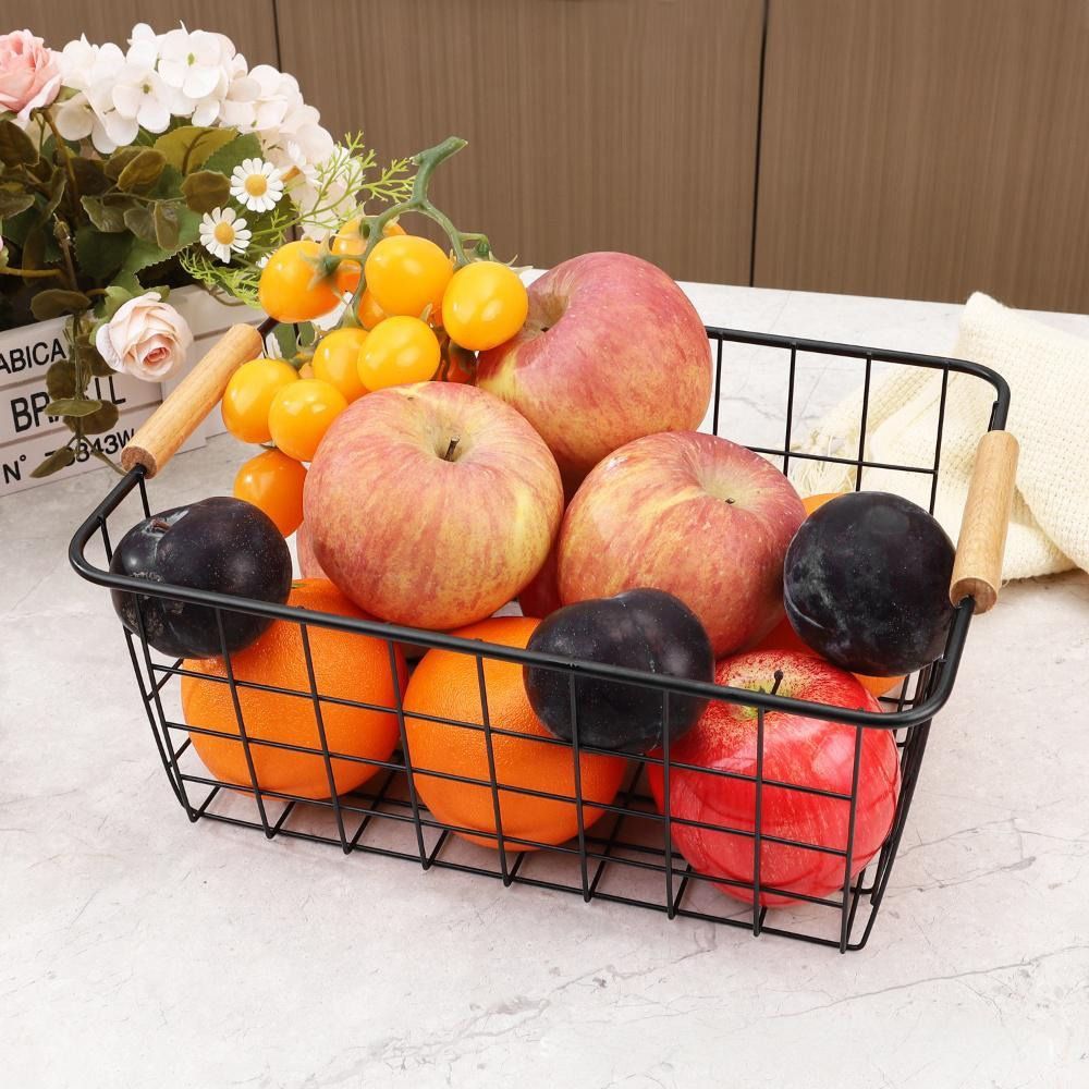 [Buy More Save More]New Jaza Keja Wire Baskets Farmhouse Decor Metal Storage Organizer Wooden Handles for Storage Pantry Baskets Household Snack Basket for Cabinets Closets Bedrooms