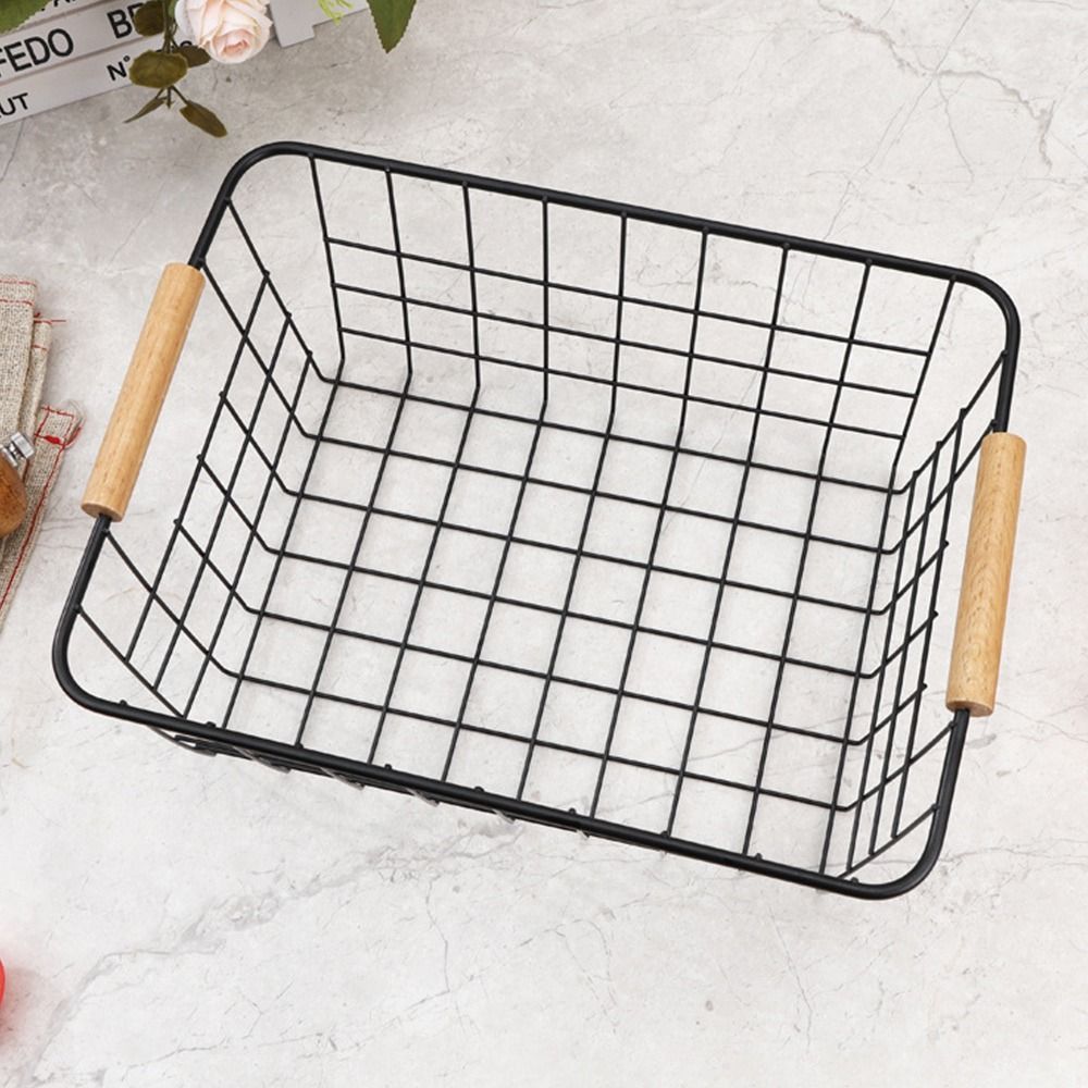 [Buy More Save More]New Jaza Keja Wire Baskets Farmhouse Decor Metal Storage Organizer Wooden Handles for Storage Pantry Baskets Household Snack Basket for Cabinets Closets Bedrooms