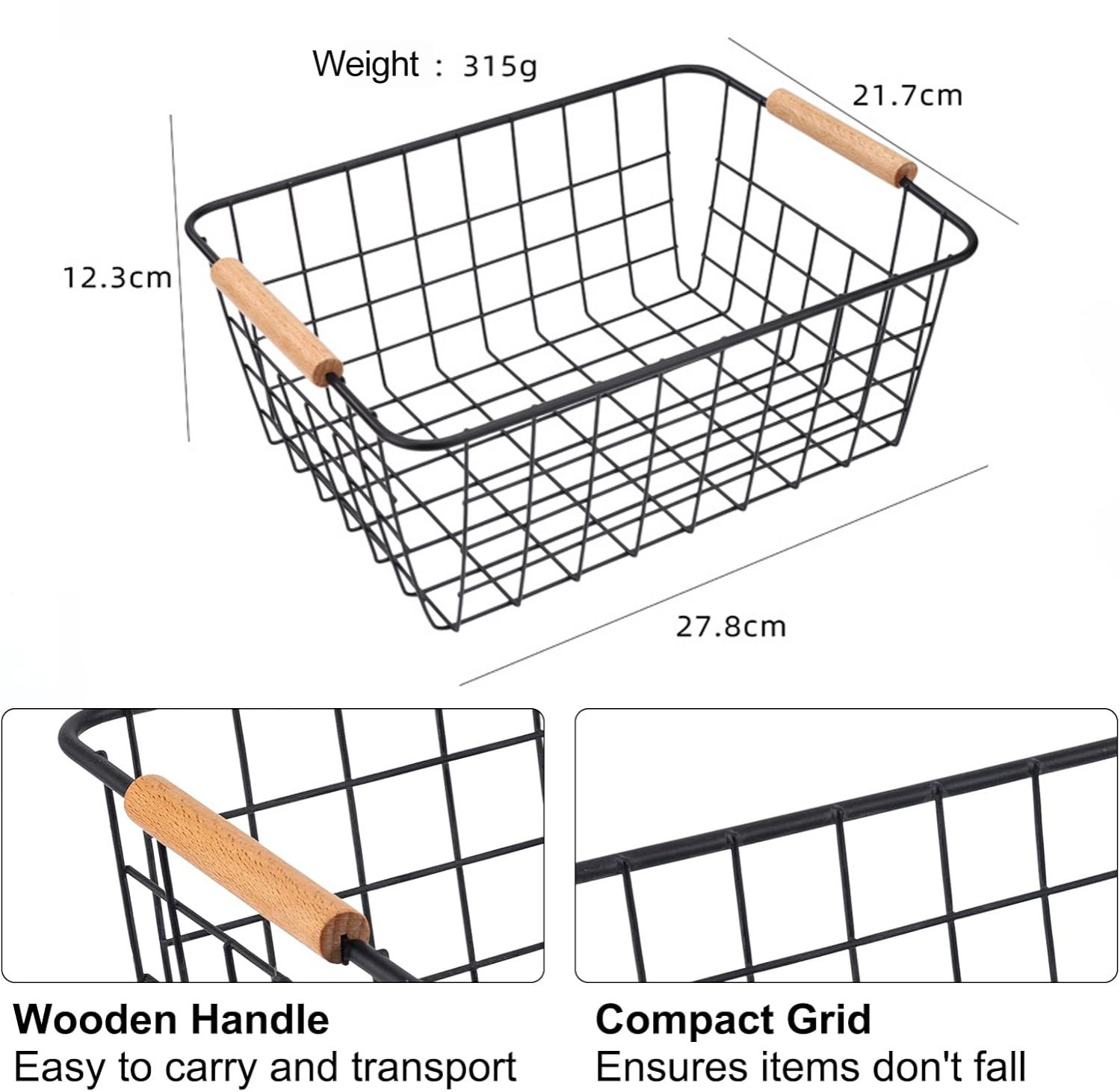 [Buy More Save More]New Jaza Keja Wire Baskets Farmhouse Decor Metal Storage Organizer Wooden Handles for Storage Pantry Baskets Household Snack Basket for Cabinets Closets Bedrooms