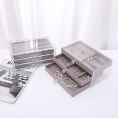 [New]Jaza Keja Acrylic Jewelry Box High-grade Exquisite Anti-oxidation 3 Drawers Desktop Bracelet Ring Jewelry Storage Box Velvet Trays