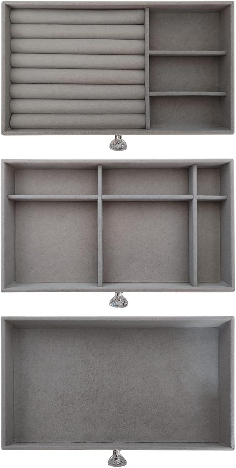[New]Jaza Keja Acrylic Jewelry Box High-grade Exquisite Anti-oxidation 3 Drawers Desktop Bracelet Ring Jewelry Storage Box Velvet Trays