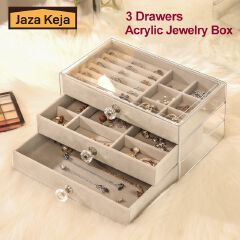[New]Jaza Keja Acrylic Jewelry Box High-grade Exquisite Anti-oxidation 3 Drawers Desktop Bracelet Ring Jewelry Storage Box Velvet Trays