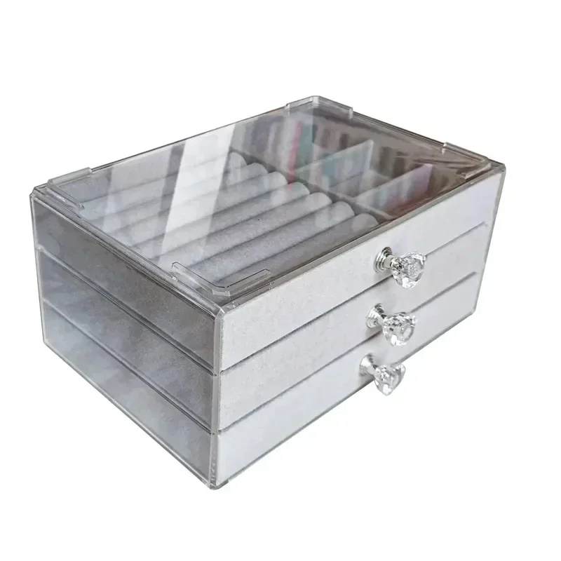 [New]Jaza Keja Acrylic Jewelry Box High-grade Exquisite Anti-oxidation 3 Drawers Desktop Bracelet Ring Jewelry Storage Box Velvet Trays