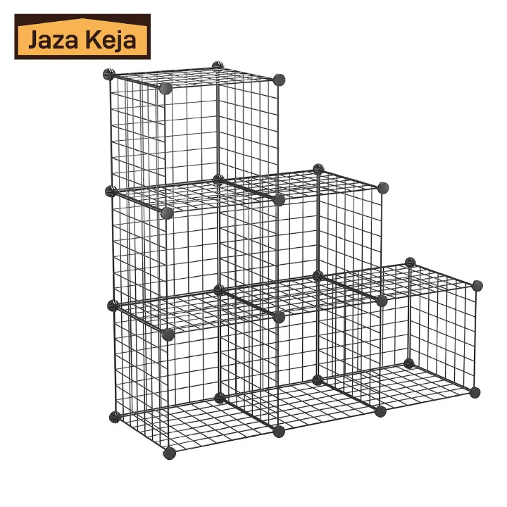 Jaza Keja 6 Cube Metalic Closet Organizers Portable Wardrobe Storage Wire Metal Grids Bookshelf Stackable Modular Shelves Storage Organizer Bins for Home,Office,Kids