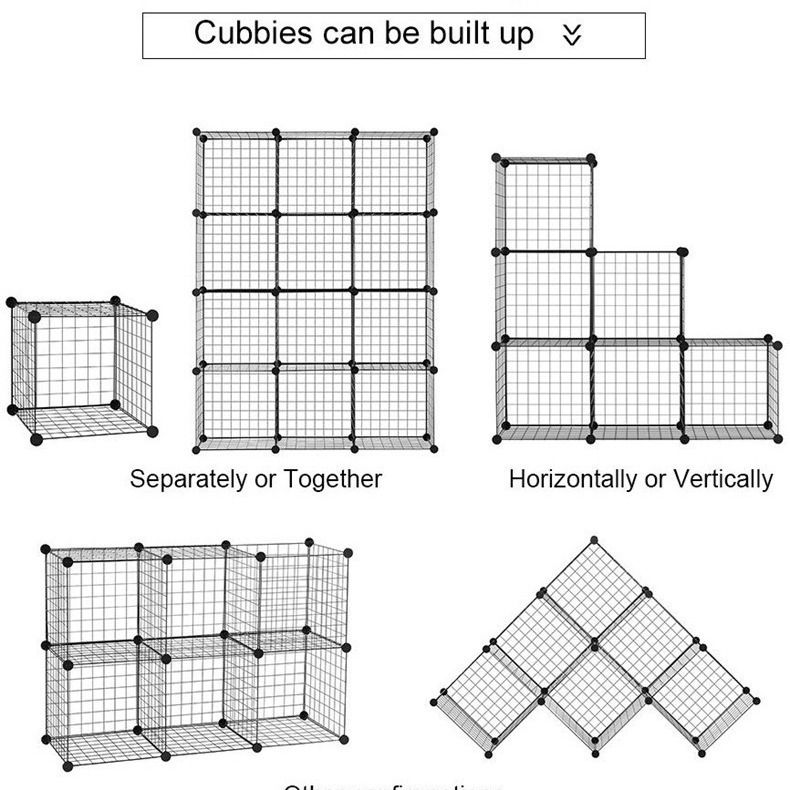 Jaza Keja 6 Cube Metalic Closet Organizers Portable Wardrobe Storage Wire Metal Grids Bookshelf Stackable Modular Shelves Storage Organizer Bins for Home,Office,Kids