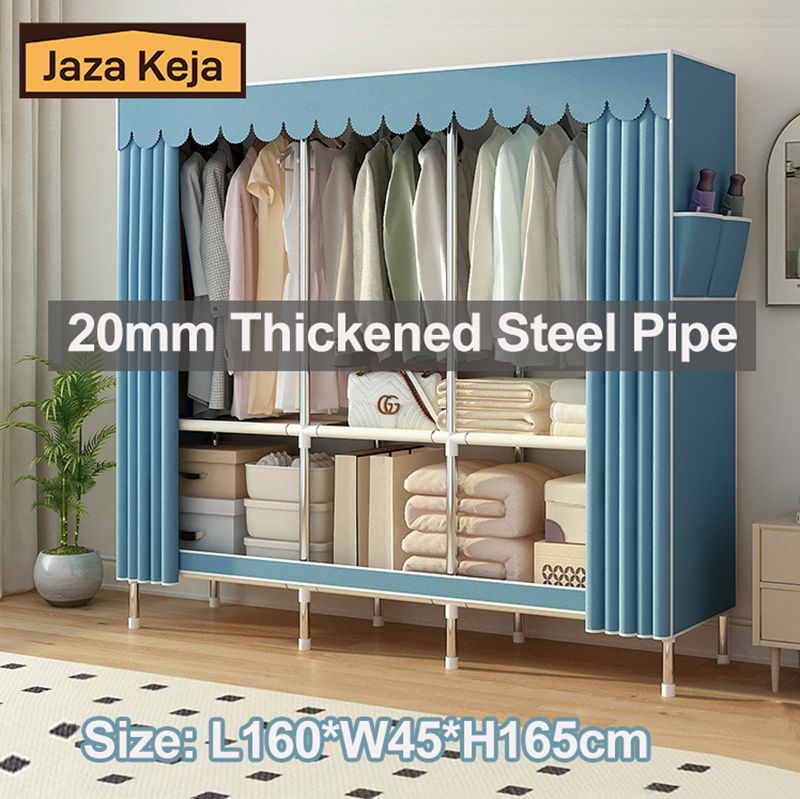 [New]Jaza Keja 160 Wide 20mm Thickened Heavy Duty Strong Portable Wardrobe Cloth Closet Furniture for Home Household Bedroom Assembly Cabinet Steel Pipe Reinforced Storage Rack Wardrobe