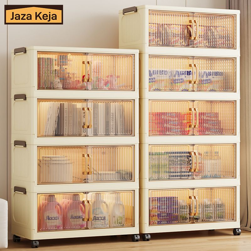 [New]Jaza Keja 4 5 Layer Stackable Foldable Storage Box with Lids Wheels Heavy-Duty Collapsible Bins Cabinet Closet Wardrobe Organizers for Clothes Toys Snacks Bedroom Living Room Kitchen