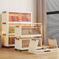 [New]Jaza Keja 4 5 Layer Stackable Foldable Storage Box with Lids Wheels Heavy-Duty Collapsible Bins Cabinet Closet Wardrobe Organizers for Clothes Toys Snacks Bedroom Living Room Kitchen