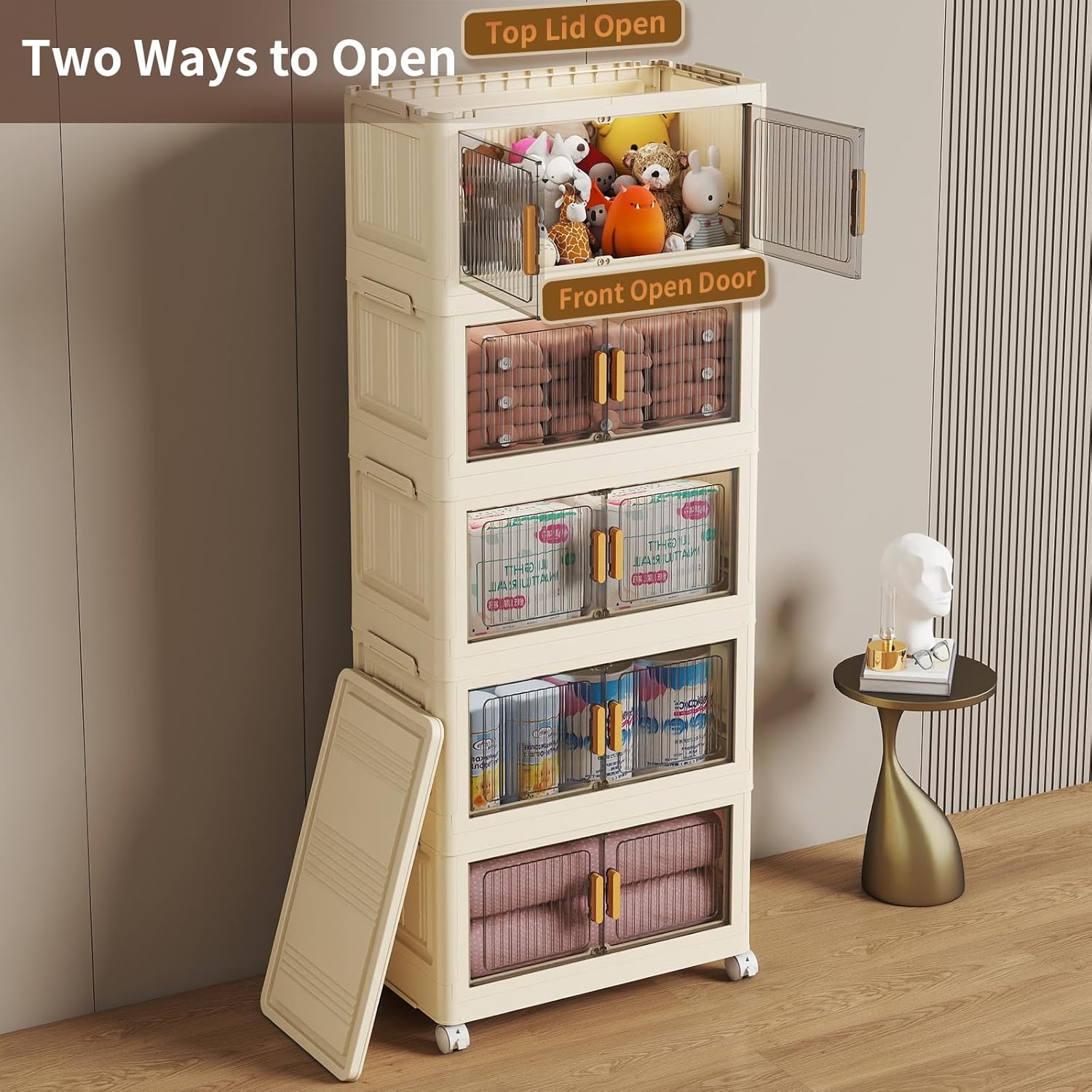 [New]Jaza Keja 4 5 Layer Stackable Foldable Storage Box with Lids Wheels Heavy-Duty Collapsible Bins Cabinet Closet Wardrobe Organizers for Clothes Toys Snacks Bedroom Living Room Kitchen