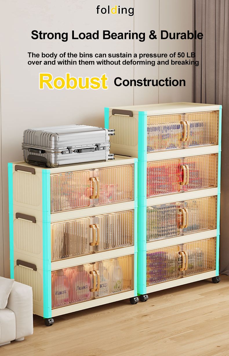 [New]Jaza Keja 4 5 Layer Stackable Foldable Storage Box with Lids Wheels Heavy-Duty Collapsible Bins Cabinet Closet Wardrobe Organizers for Clothes Toys Snacks Bedroom Living Room Kitchen