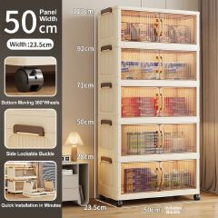 [New]Jaza Keja 4 5 Layer Stackable Foldable Storage Box with Lids Wheels Heavy-Duty Collapsible Bins Cabinet Closet Wardrobe Organizers for Clothes Toys Snacks Bedroom Living Room Kitchen