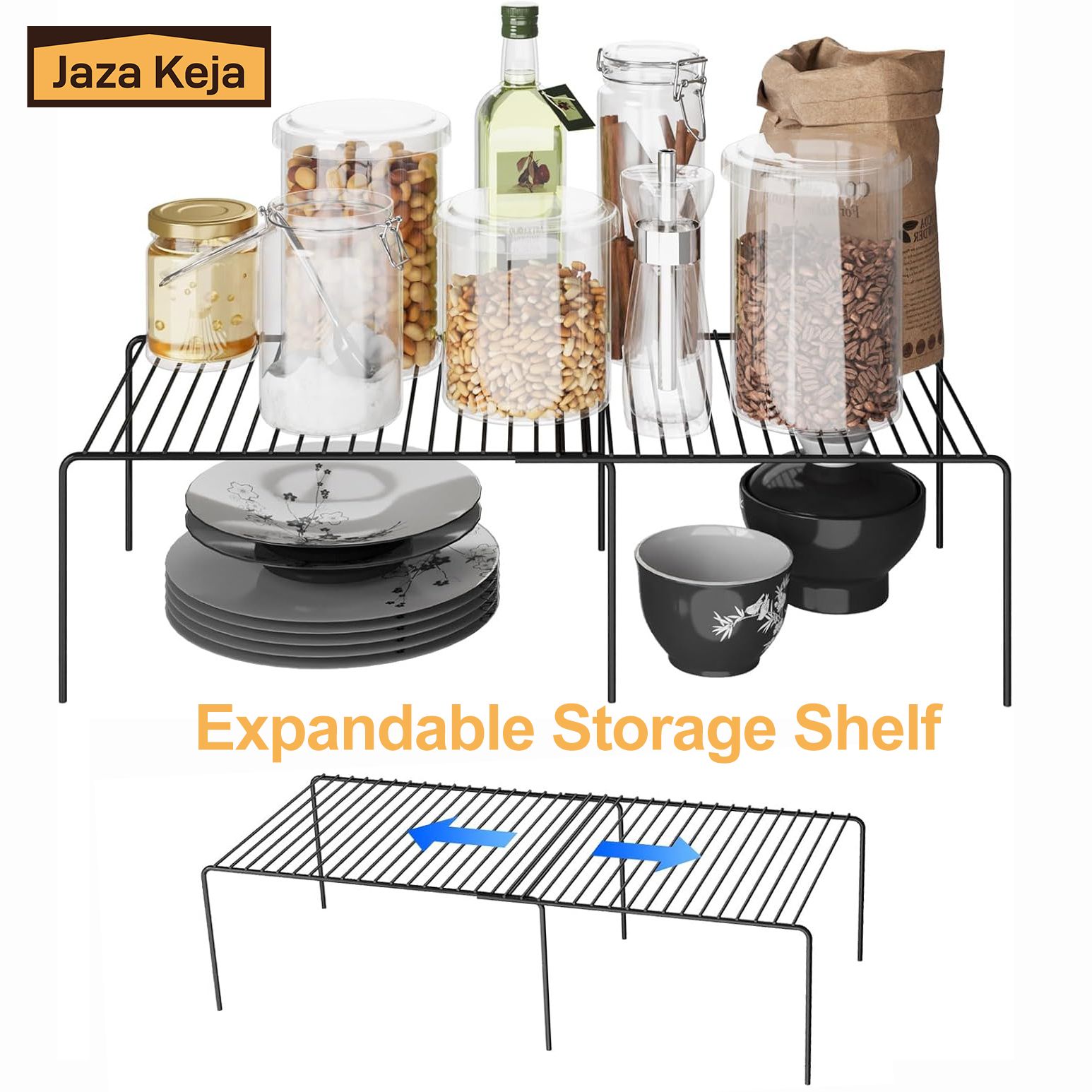 [New]Jaza Keja Expandable Shelf Organizer for Kitchen Countertop, Metal Cabinet Pantry Shelf, Spice Rack Organizer, Space Saving Non Slip Rustproof