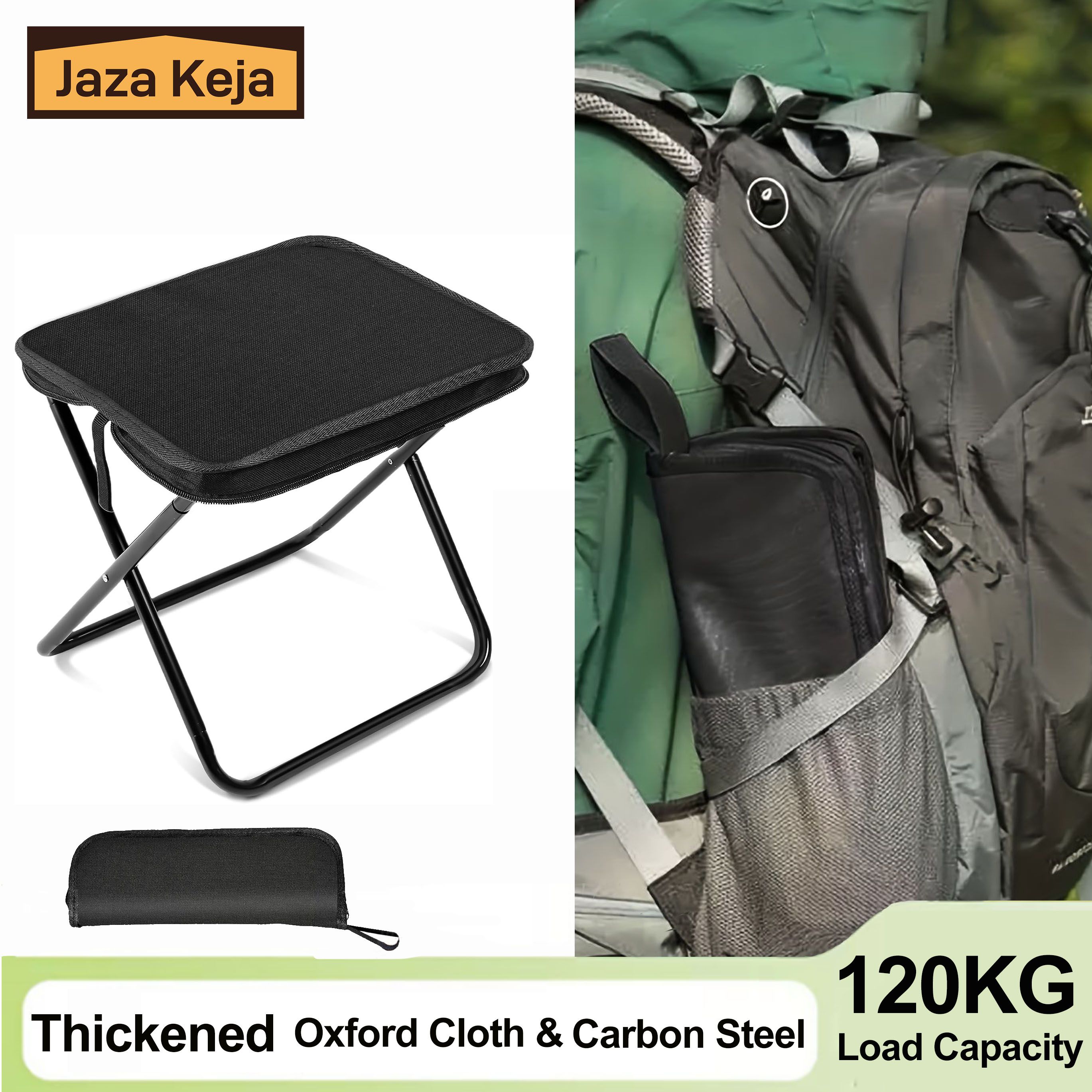[New]Jaza Keja Portable Durable Folding Stool for Outdoor Camping Foldable Iron Alloy Chair with Zipper Storage Bag Home Balcony Leisure Seat suitable for camping/fishing/picnicking