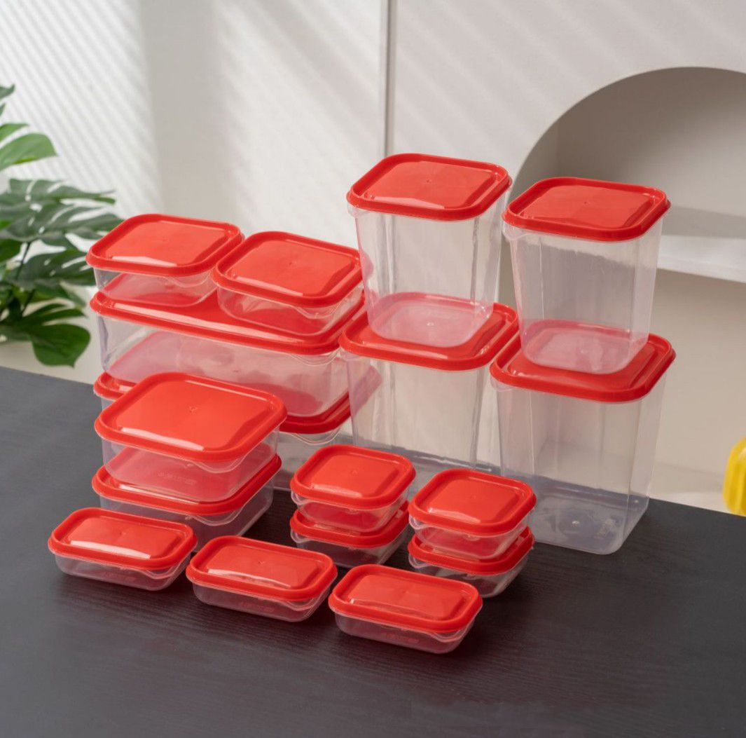 [New]Jaza Keja 17 Set of Food Container Boxes with Lid Clear Stackable Plastic Containers Microwave Freezer Dishwasher Safe