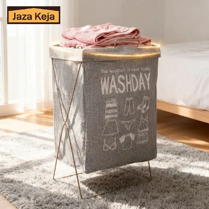 [New]Jaza Keja Folding Laundry Basket Dirty Clothes Hamper Cotton Linen Fabric Storage Bin Bathroom Laundry Basket Suitable for All Seasons
