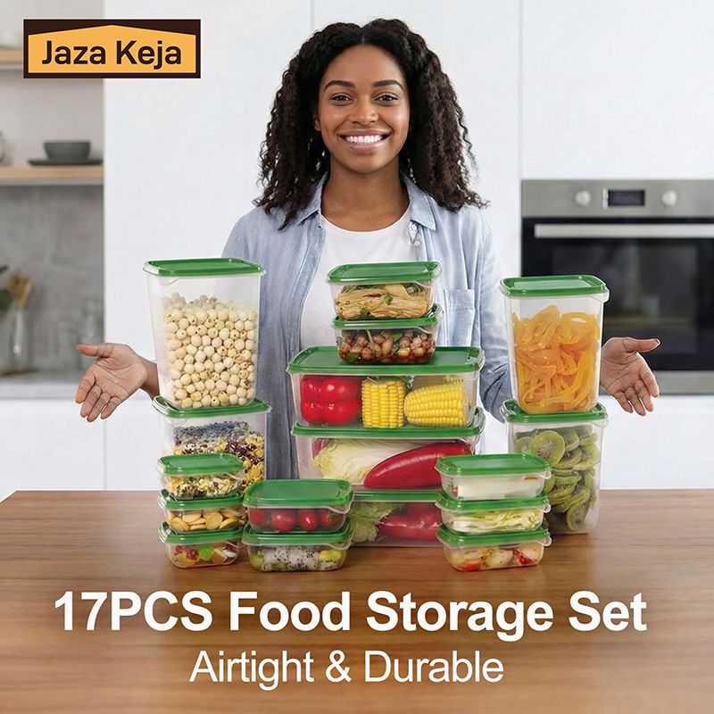 [New]Jaza Keja 17 Set of Food Container Boxes with Lid Clear Stackable Plastic Containers Microwave Freezer Dishwasher Safe