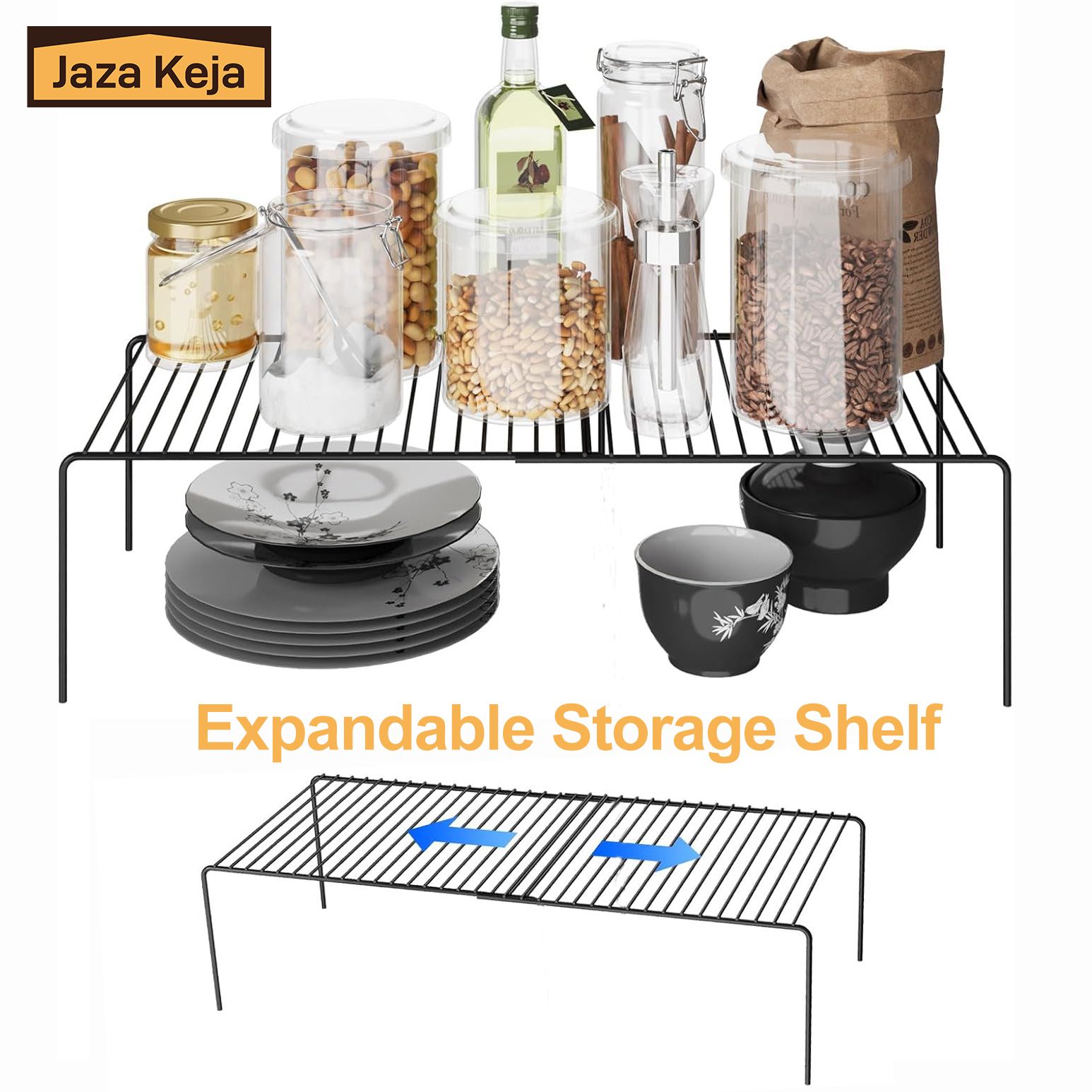 [New]Jaza Keja Expandable Shelf Organizer for Kitchen Countertop, Metal Cabinet Pantry Shelf, Spice Rack Organizer, Space Saving Non Slip Rustproof