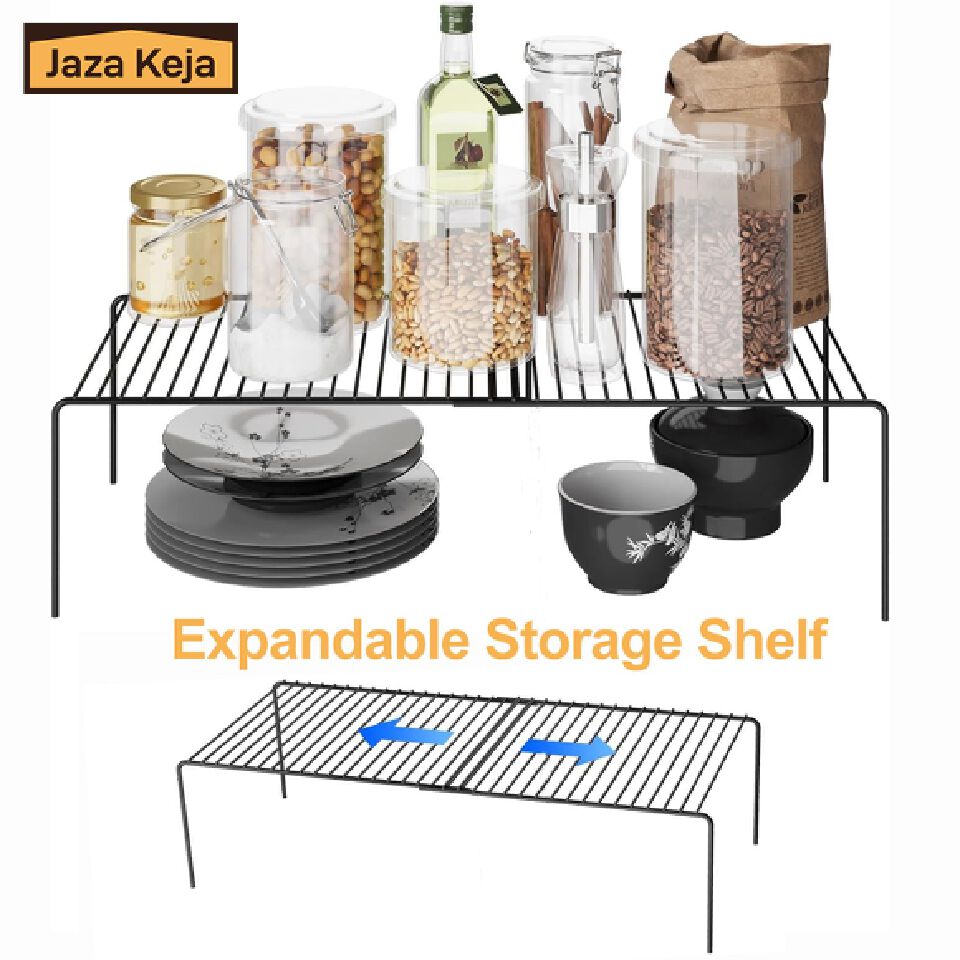 [New]Jaza Keja Expandable Shelf Organizer for Kitchen Countertop, Metal Cabinet Pantry Shelf, Spice Rack Organizer, Space Saving Non Slip Rustproof