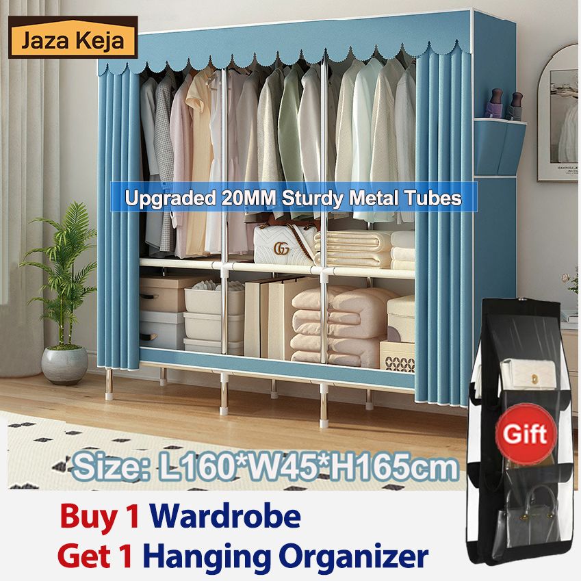 [New]Jaza Keja 160 Wide 20mm Thickened Heavy Duty Strong Portable Wardrobe Cloth Closet Furniture for Home Household Bedroom Assembly Cabinet Steel Pipe Reinforced Storage Rack Wardrobe