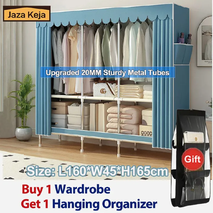 [New]Jaza Keja 160 Wide 20mm Thickened Heavy Duty Strong Portable Wardrobe Cloth Closet Furniture for Home Household Bedroom Assembly Cabinet Steel Pipe Reinforced Storage Rack Wardrobe
