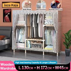 Jaza Keja 130cm Wide Portable Wooden Premium Wardrobe Oxford Cloth Large Storage Cabinets Closet Gray Wardrobe Clothes Storage Organizer for Extra Sturdy