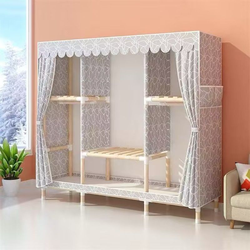 Jaza Keja 130cm Wide Portable Wooden Wardrobe Oxford Cloth Large Storage Cabinets Closet Gray Wardrobe Clothes Storage Organizer for Extra Sturdy