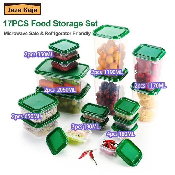 [New]Jaza Keja 17 Set of Food Container Boxes with Lid Clear Stackable Plastic Containers Microwave Freezer Dishwasher Safe