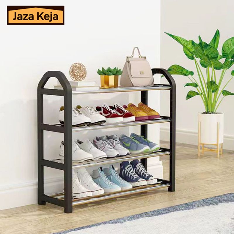 [New]Jaza Keja 60cm Extra Wide 4 Layer Shoe Rack Organizer for 12-16 Pairs Shoes Closet Entryway Bedroom Easy Assembly Storage Shelf with Side Handles