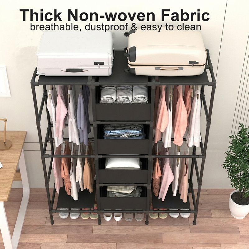 [New]Jaza Keja 16mm 3 Columns Premium Portable Closet Heavy Duty Large Capacity Wardrobe Closet Sturdy Stable Clothes Rack with Shelves 4 Storage Baskets 2 Hanging Rods for Bedroom Cloakroom