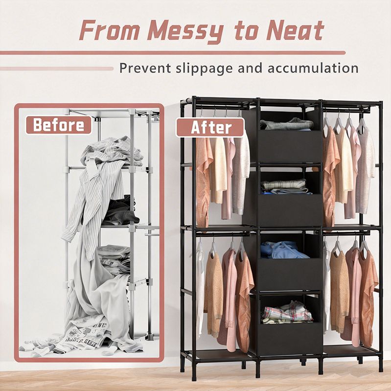 [New]Jaza Keja 16mm 3 Columns Premium Portable Closet Heavy Duty Large Capacity Wardrobe Closet Sturdy Stable Clothes Rack with Shelves 4 Storage Baskets 2 Hanging Rods for Bedroom Cloakroom