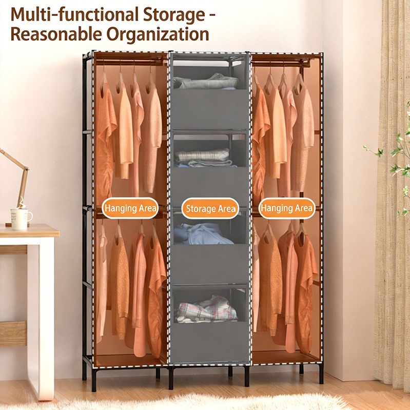 [New]Jaza Keja 16mm 3 Columns Premium Portable Closet Heavy Duty Large Capacity Wardrobe Closet Sturdy Stable Clothes Rack with Shelves 4 Storage Baskets 2 Hanging Rods for Bedroom Cloakroom