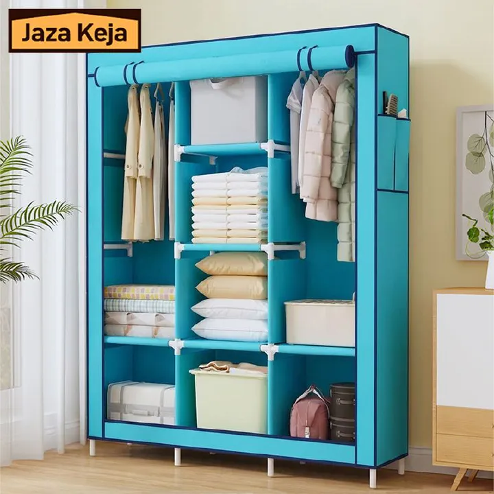 Jaza Keja Wide 3 Columns metalic Clothes Storage Portable Wardrobe Dustproof Cover Closet Durable Clothes Rack Organizer
