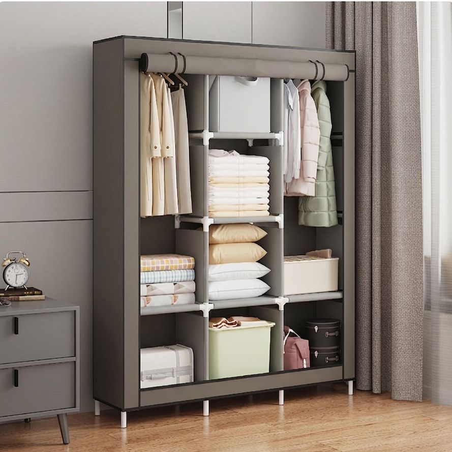 Jaza Keja Wide 3 Columns metalic Clothes Storage Portable Wardrobe Dustproof Cover Closet Durable Clothes Rack Organizer