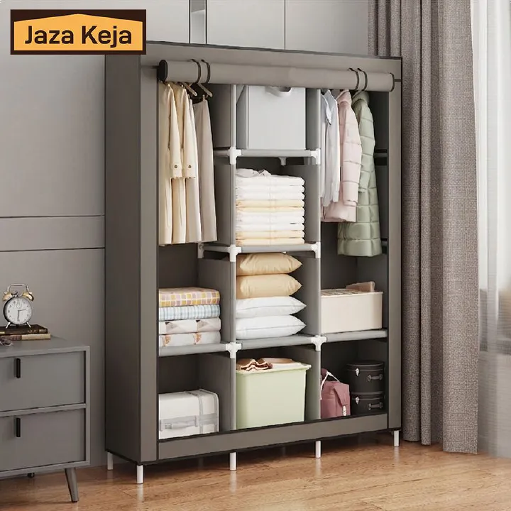 Jaza Keja Wide 3 Columns metalic Clothes Storage Portable Wardrobe Dustproof Cover Closet Durable Clothes Rack Organizer