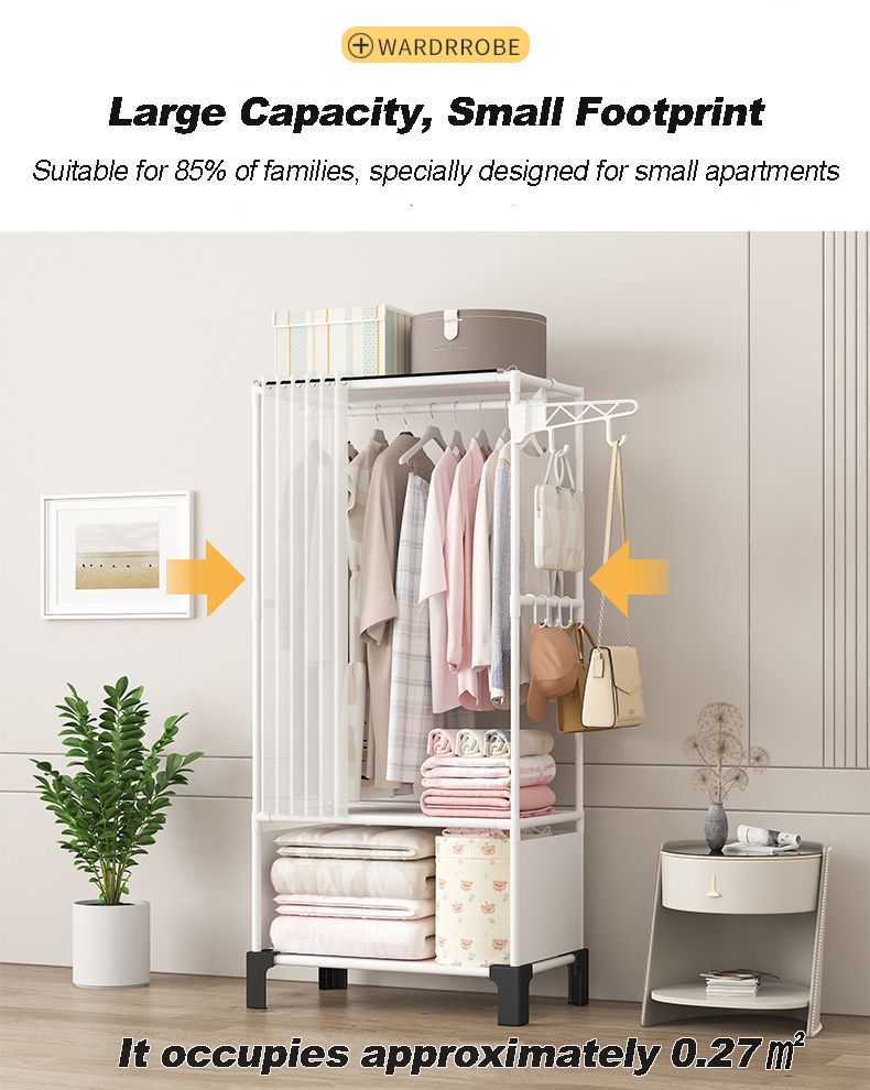 [New]Jaza Keja 16mm Heavy Duty Premium Metallic Clothes Rack for Hanging Clothes Adjustable Closet Organizer System with Curtain