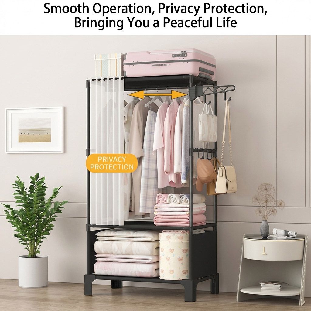[New]Jaza Keja 16mm Heavy Duty Premium Metallic Clothes Rack for Hanging Clothes Adjustable Closet Organizer System with Curtain