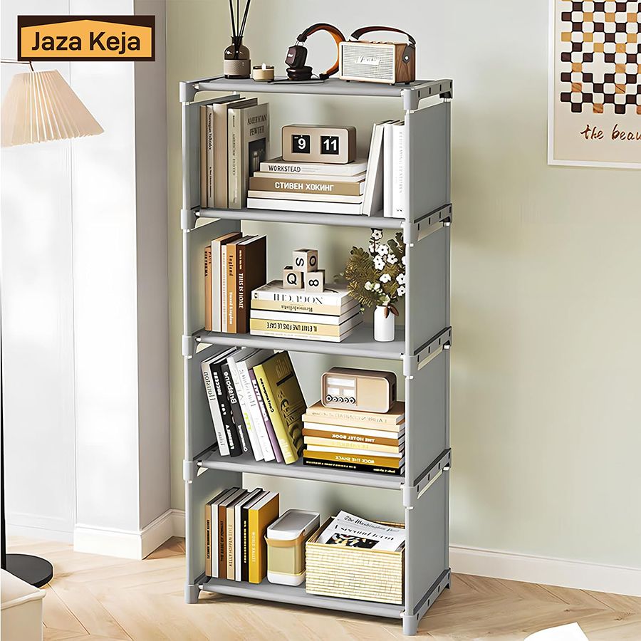 [New]Jaza Keja 4 Cube Multifunctional Combination Metallic Storage Rack Book Shelf Clothes Wardrobe Bookshelf Closet Toys Shoes Rack for Bedroom Closet Small Spaces