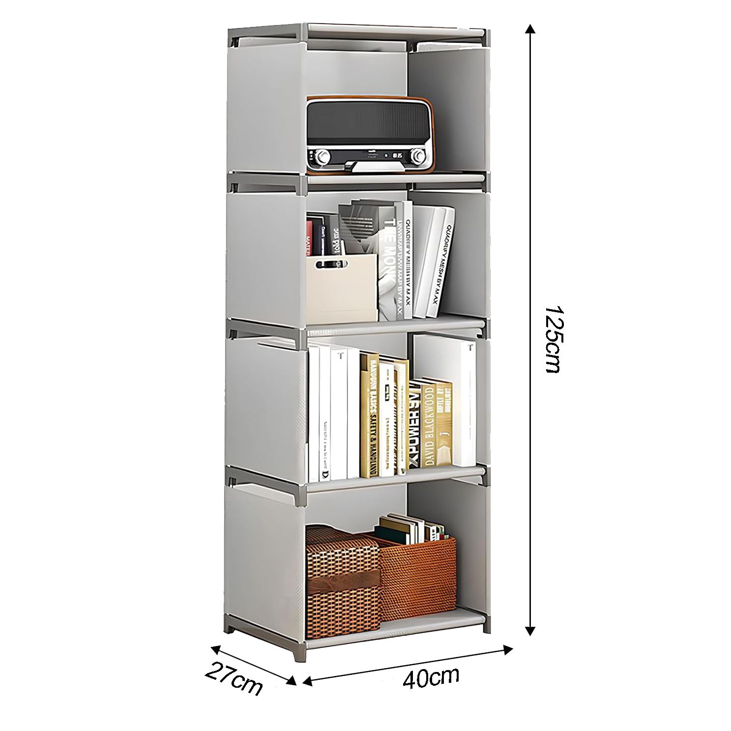 [New]Jaza Keja 4 Cube Multifunctional Combination Metallic Storage Rack Book Shelf Clothes Wardrobe Bookshelf Closet Toys Shoes Rack for Bedroom Closet Small Spaces