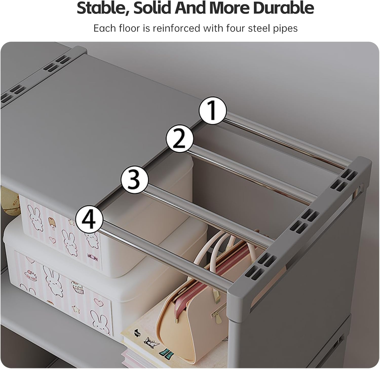 [New]Jaza Keja 4 Cube Multifunctional Combination Metallic Storage Rack Book Shelf Clothes Wardrobe Bookshelf Closet Toys Shoes Rack for Bedroom Closet Small Spaces