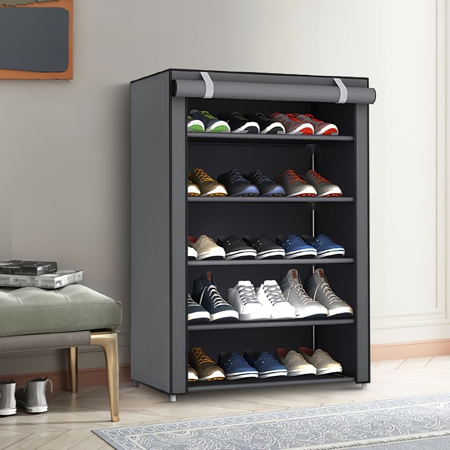 Jaza Keja 5 6 Layers Shoes Rack With Dustproof Curtain Free Standing Shoes Rack Easy Assembled Shoes Storage Shelf