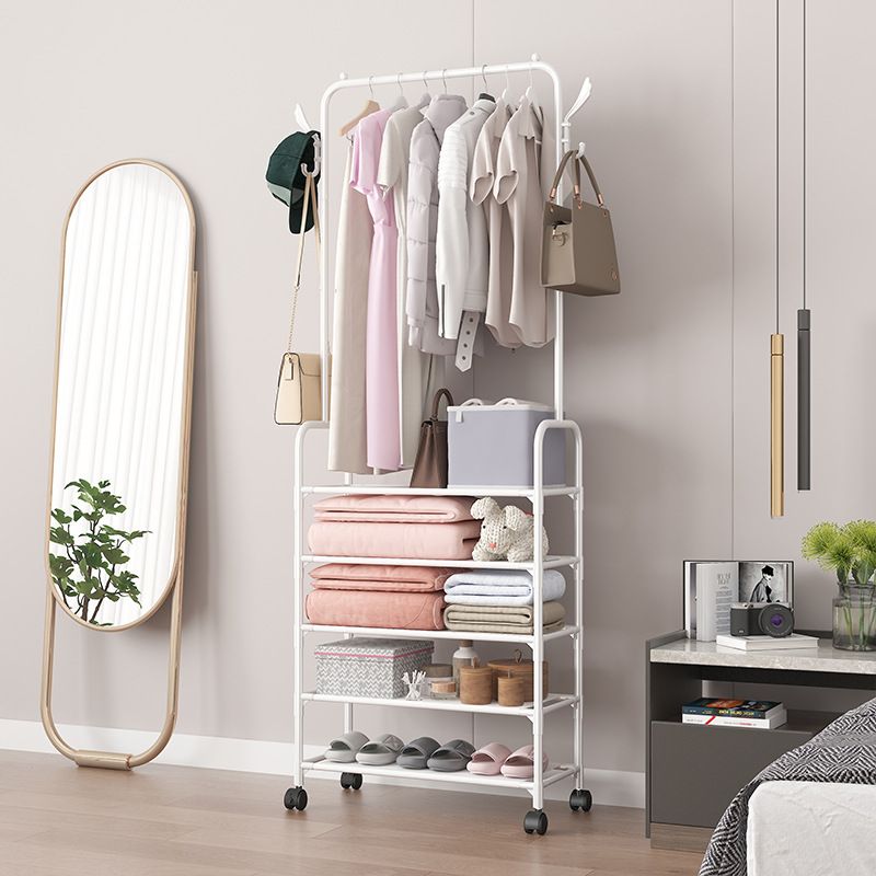 Jaza Keja 5 Tier Coat Rack Hall Tree Entryway Shoes Rack Metallic Shelf Coat Wardrobe Rack for Home Office Bedroom Mudroom Living Room