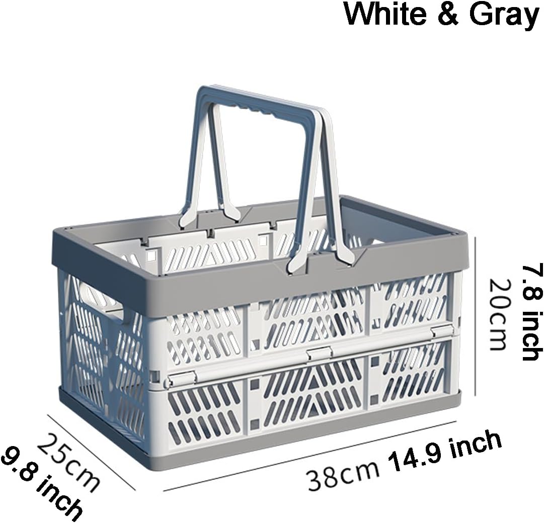 [New]Jaza Keja 20L 30L Plastic Collapsible Crate with Handle Stackable Grocery Shopping Baskets Organizer Container for Car Home Pinic Classroom Kitchen Bathroom