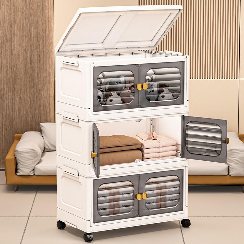 [New]Jaza Keja 4 5 Layer Foldable Storage Cabinets Space-Saving Collapsible Rectangular PP Plastic Camping Storage Case Lid for Clothes Storage