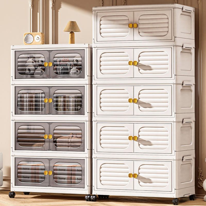 [New]Jaza Keja 4 5 Layer Foldable Storage Cabinets Space-Saving Collapsible Rectangular PP Plastic Camping Storage Case Lid for Clothes Storage