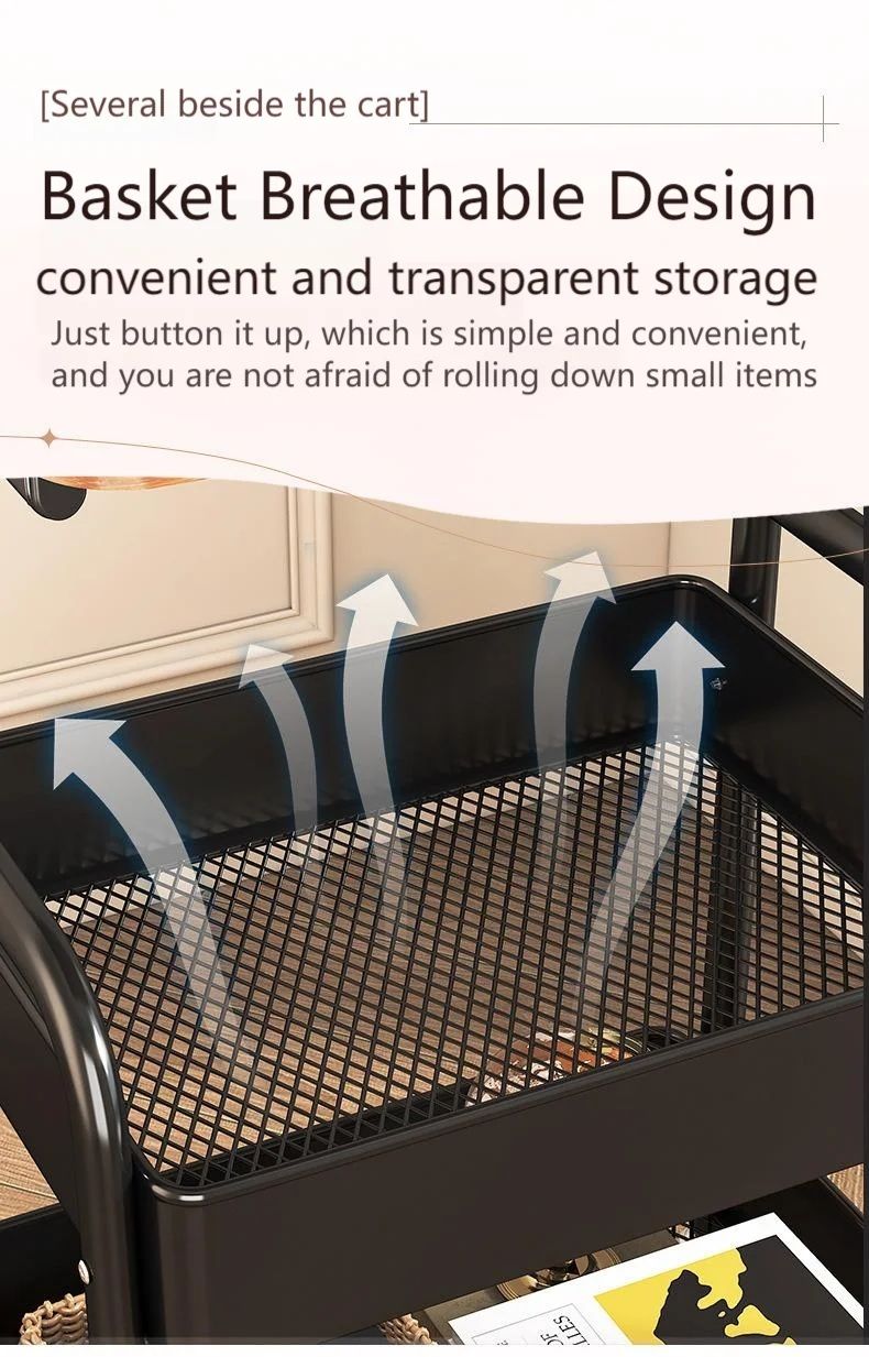 [New]Jaza Keja 3 Layer Rolling Storage Cart with Wooden Desktop-Versatile Metal Organizer ForKitchen Office Organizer Storage Cart,Standing Shelf