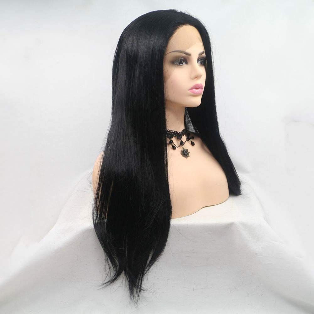 Luxury 13X4 Synthetic Lace Front Wigs for African Women - Pre-Plucked Natural Hairline, Heat Resistant Long Straight Black Hair with High Density & Breathable Soft Lace (Middle Part)
